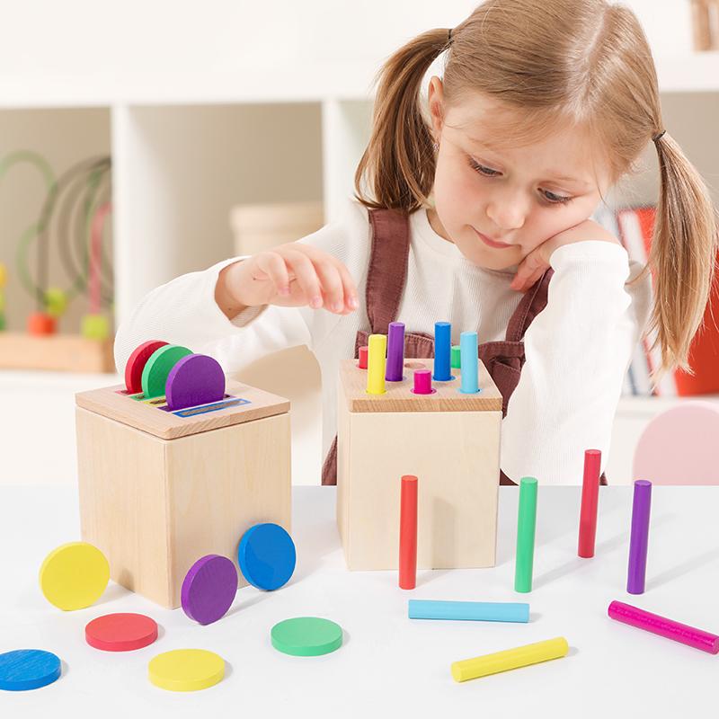 Wooden Color Sorting Toys Shape Box Montessori Toys Fine Motor Skills Sensory Matching Games Educational Kid Toys For 1-3 Year