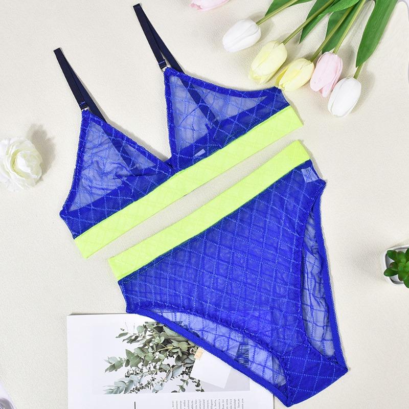 

Сексуальное нижнее белье сетка трехточечная сшивка сексуальная контрастная пижама L синий