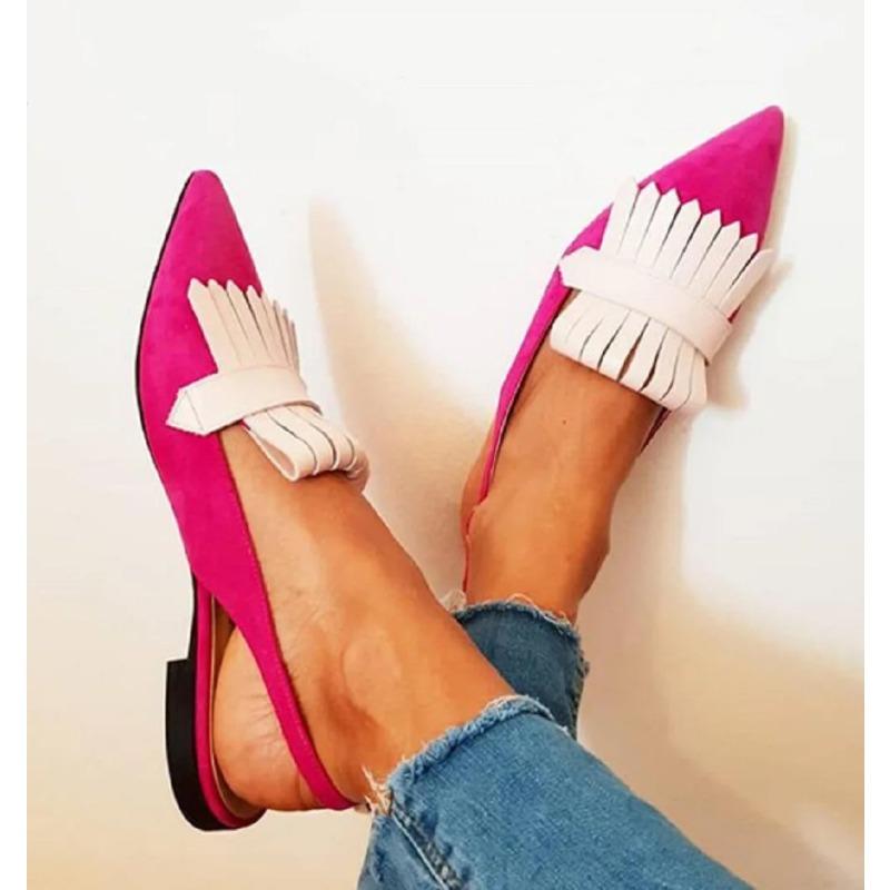 Fashion Large Size Pointed Toe Shoes Women's Casual Low Heel Sneakers Tassel Flat Dress Shoes New Style Lace-up Sandals