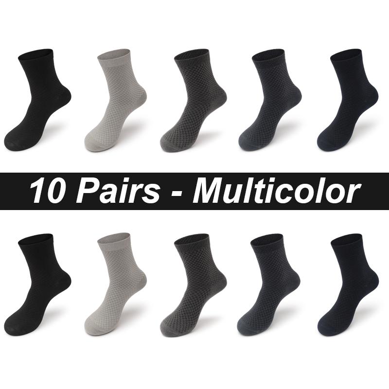 10 Paar Herrensocken aus Bambusfaser, lang, schwarz, Business, weich, atmungsaktiv, neue hochwertige Herbstsocken für Männer, Übergröße EU 38–48