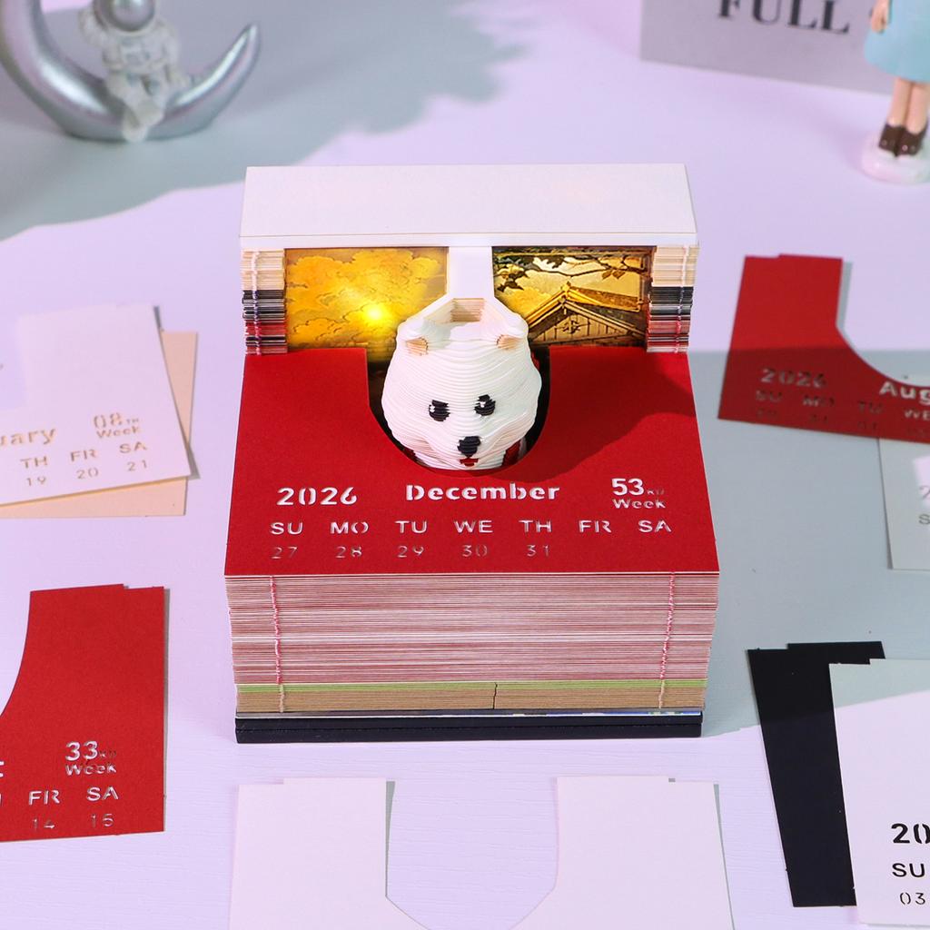 Cute Dog 3D Sticky Notes Creative Memo Pad with Calendar Light Effect Desk Stationery Gift