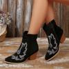 Fashion 2025 New Women Western Cowboy Boots Retro Comfortable Chunky Heels Ankle Boots Woman Autumn Embroidered High Heels Shoes Women