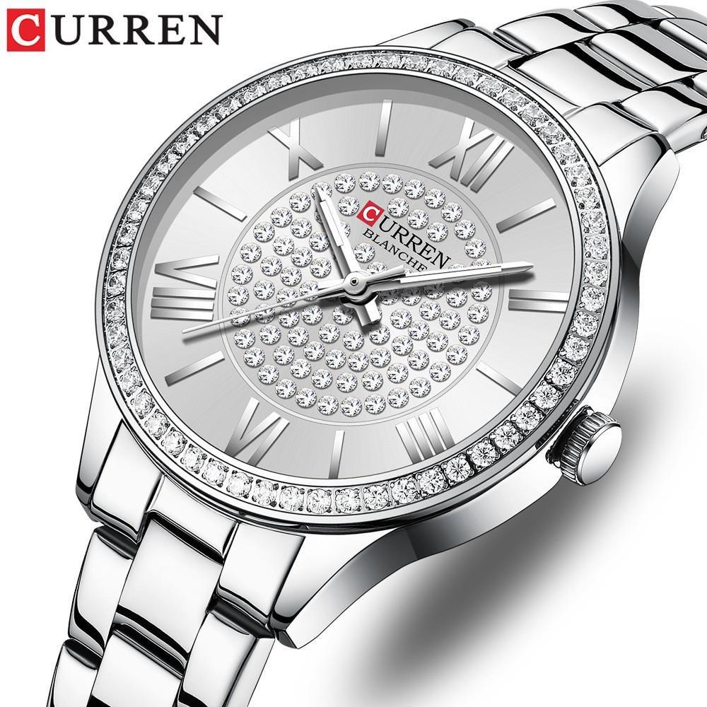 CURREN Fashion Women Gold Watches Luxury Diamond Dial Ladies Wristwatch Stainless Steel Bracelet Waterproof Luminous Classic Female Clock