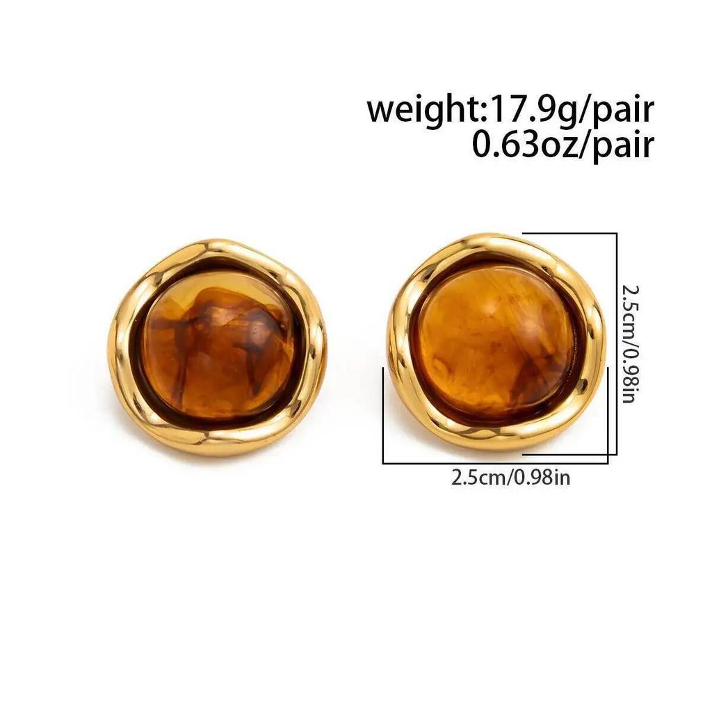 SHIXIN Elegant 18K Gold Plated Stainless Steel Stud Earring Women Minimalist White Oval Resin Piercing Ear Y2K Aesthetic Jewelry