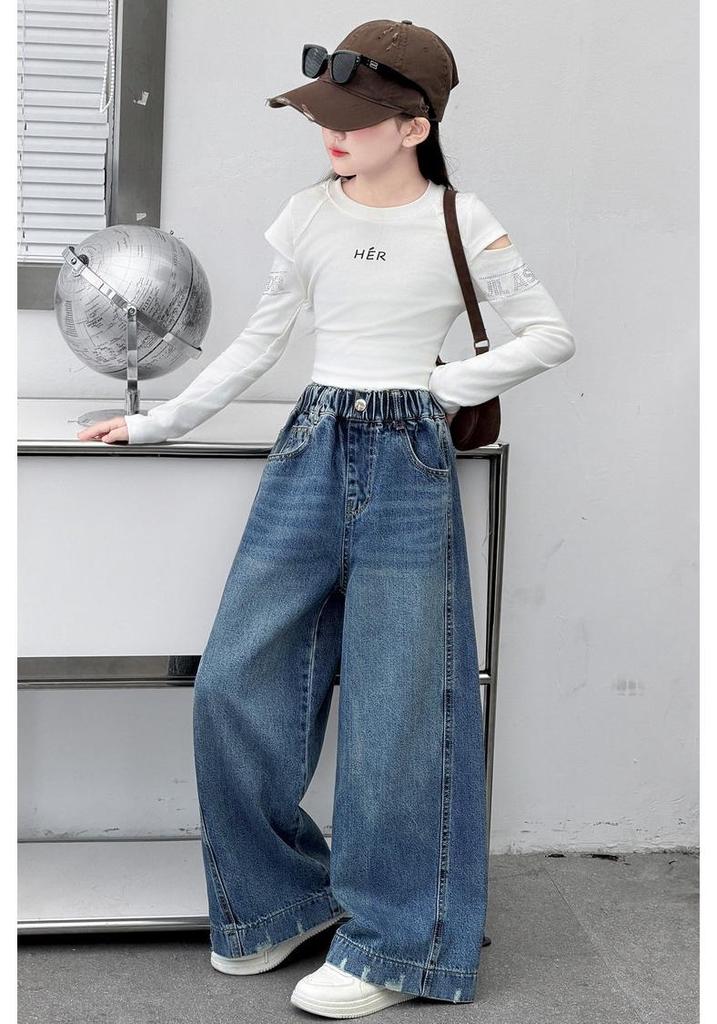 Girls' Autumn 2026 Wide Leg Jeans - Casual Straight Leg for Big Kids