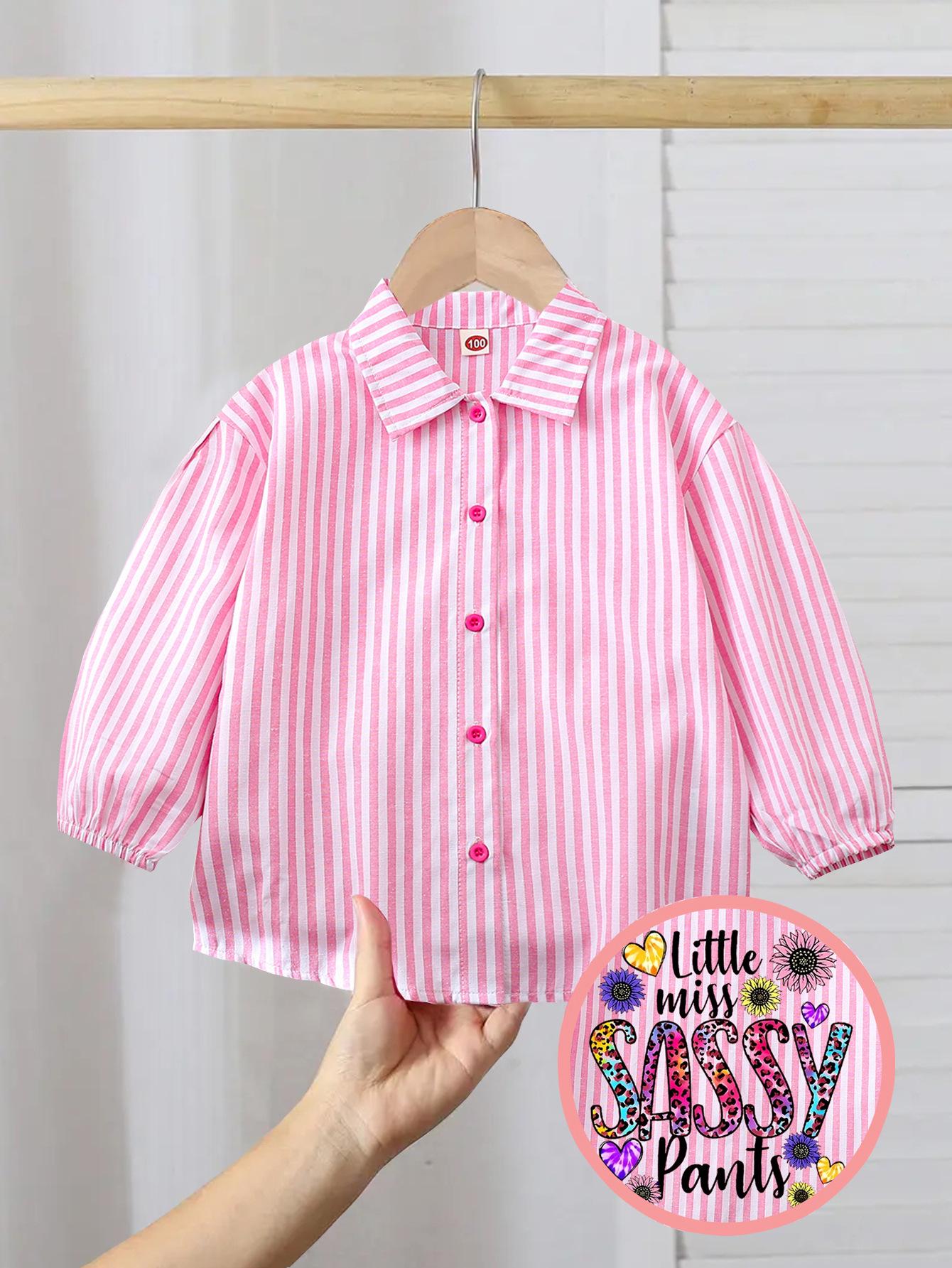 Girls  Pink Striped Long-Sleeve Shirt with Back Print - Spring/Autumn Fashion. 120cm розовый