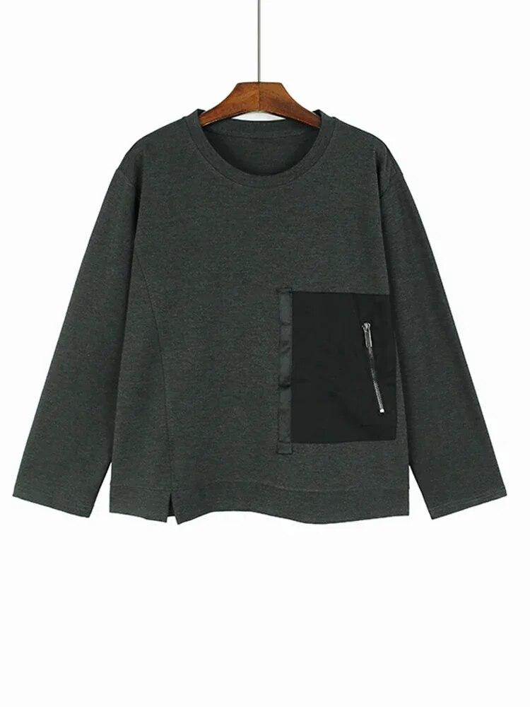 XITAO Long Sleeve T-shirt Zippers Patchwork Casual Simplicity Women DMJ3611