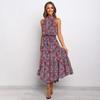 Women's long dress popular new neck polka dot printing lace-up dress