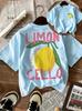 New Summer T-Shirt for Kids, Daily Casual Style, Breathable and Comfortable, Short-Sleeved, with A Cartoon Lemon Print.