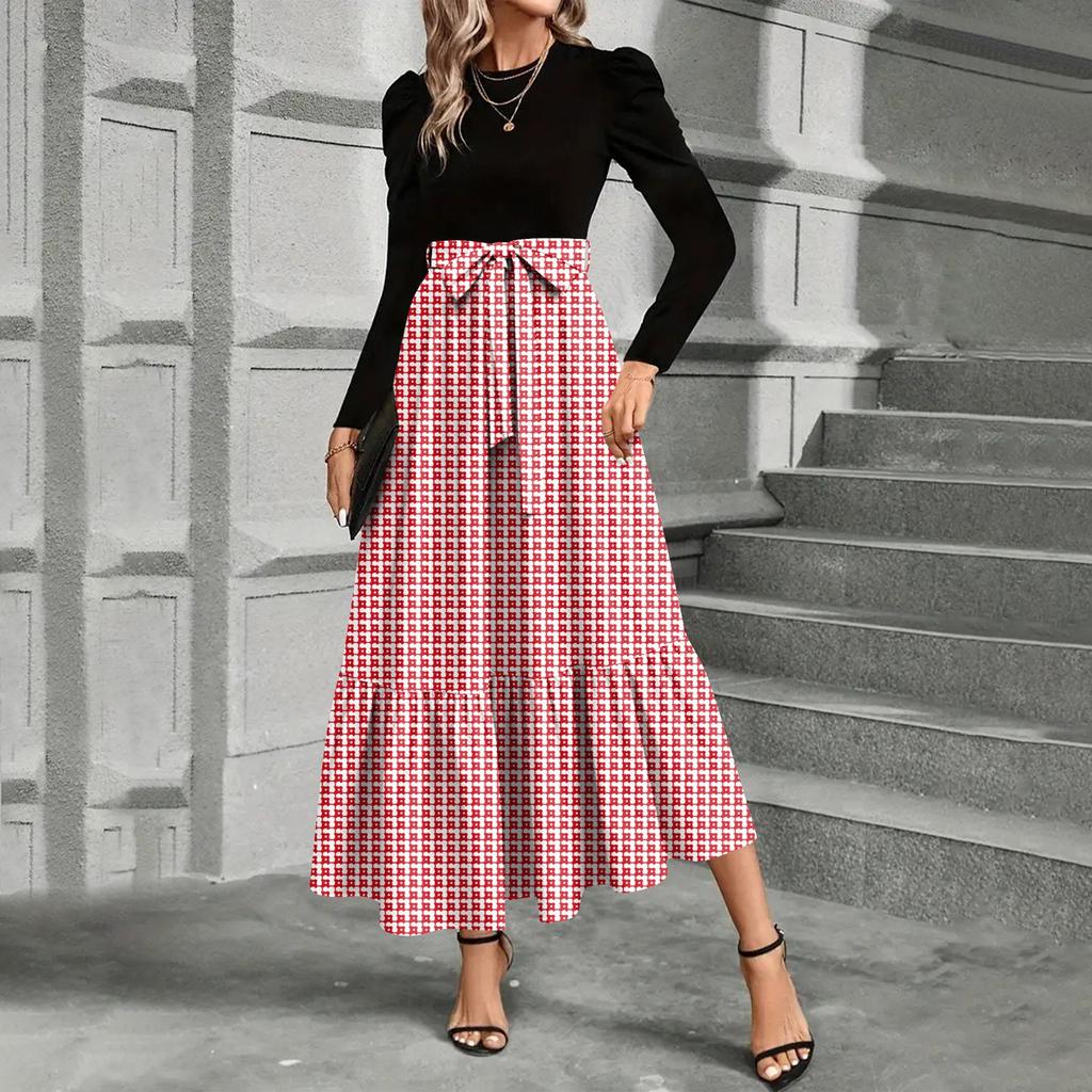 Modisches und elegantes Kleid mit Blumendruck und hoher Taille für Damen