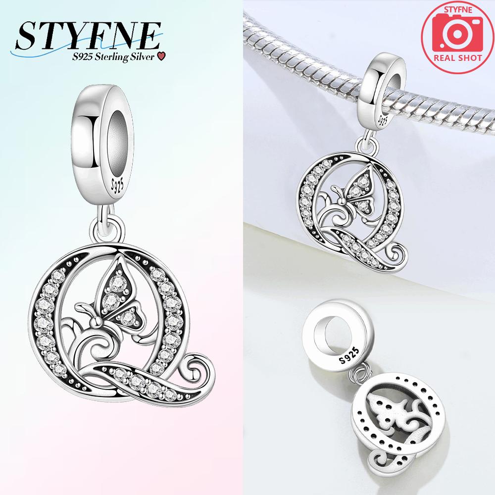 925 Silver Charms Zircon Beaded Butterfly Letter Pendant Fit Bracelet Accessories Bead Fashion Jewelry Making Fine Jewelry Gift