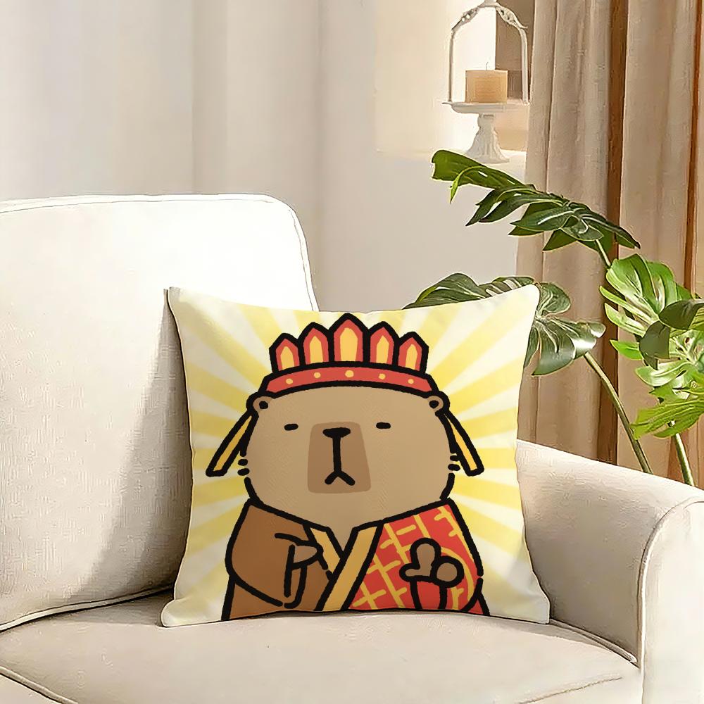 Capybara Cartoon Cute Cushion Cover Reversible Plush Pillow Cover Soft Fluffy Home Decor for Sofa Bedroom