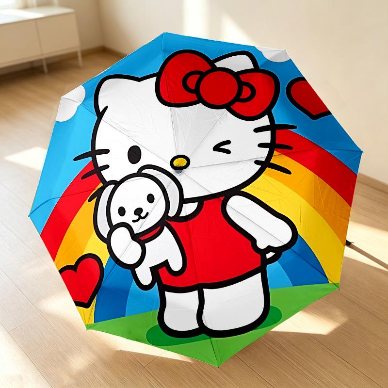 Hello Kitty 8 Ribs 3Fold Black Glue Uv Protection Umbrella Sun Protection Rainproof Compact Folding Umbrella For Travel Daily Use C923552