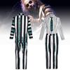 Snygg Beetlejuice Cosplay-dräkt med gröna, svarta och vita ränder Mjukt tyg