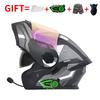 Bluetooth-Enabled Full Face Motorcycle Helmet With Dual Visors DOT 3C Certified All-Season Flip-Up Design Men Women