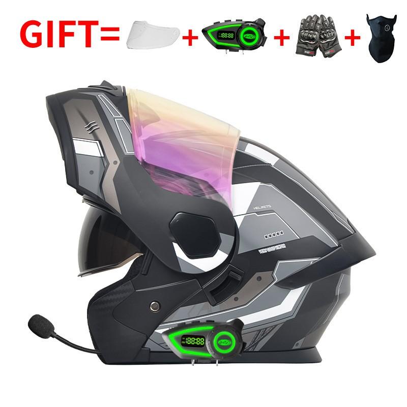 Bluetooth-Enabled Full Face Motorcycle Helmet With Dual Visors DOT 3C Certified All-Season Flip-Up Design Men Women