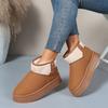 Women's Wide Width Platform Snow Boots, Slip-On Faux Fur Cuff Booties, Minimalist Winter Boots for Women