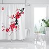 Pink Cherry Blossom Shower Curtain, Japanese Sakura Floral Shower Curtain Set, Plant Flower Cherry Shower Curtains For Bathroom