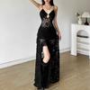Summer New Women's Solid Color Slim Fit High Waist Fashion V-neck Strap Mesh Dress