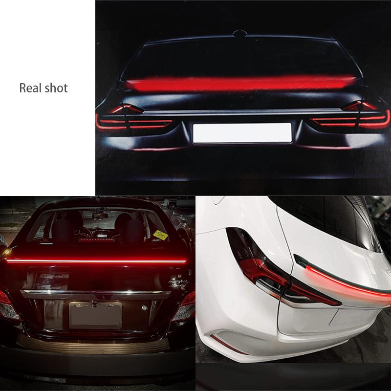 SEAMETAL Carbon Fiber Car Rear Spoiler Flow Lamp Universal 120cm Led Spoiler Light The Third Brake Light Stop Signal Lights 12V