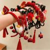 Braid Hair Children Wig Headband Flower Red Bow Hairband Cute Chinese New Year Headwear  Girls