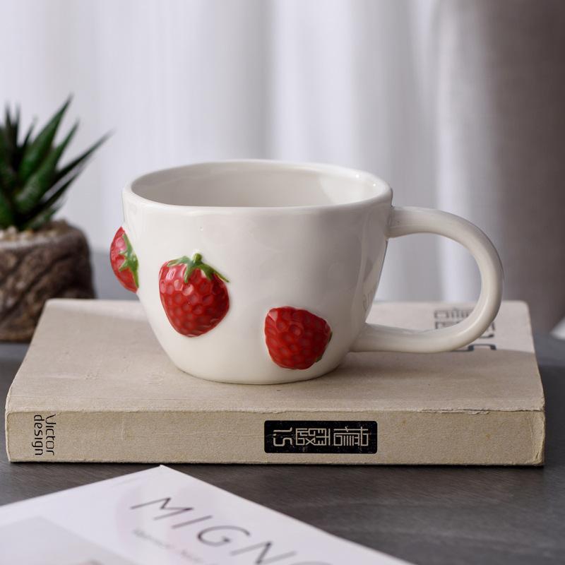 Cartoon Fruit Cup Ceramic Mugs Engraved Cherry Three-dimensional Fruit Cup Mugs Coffee Cups Breakfast Afternoon Tea