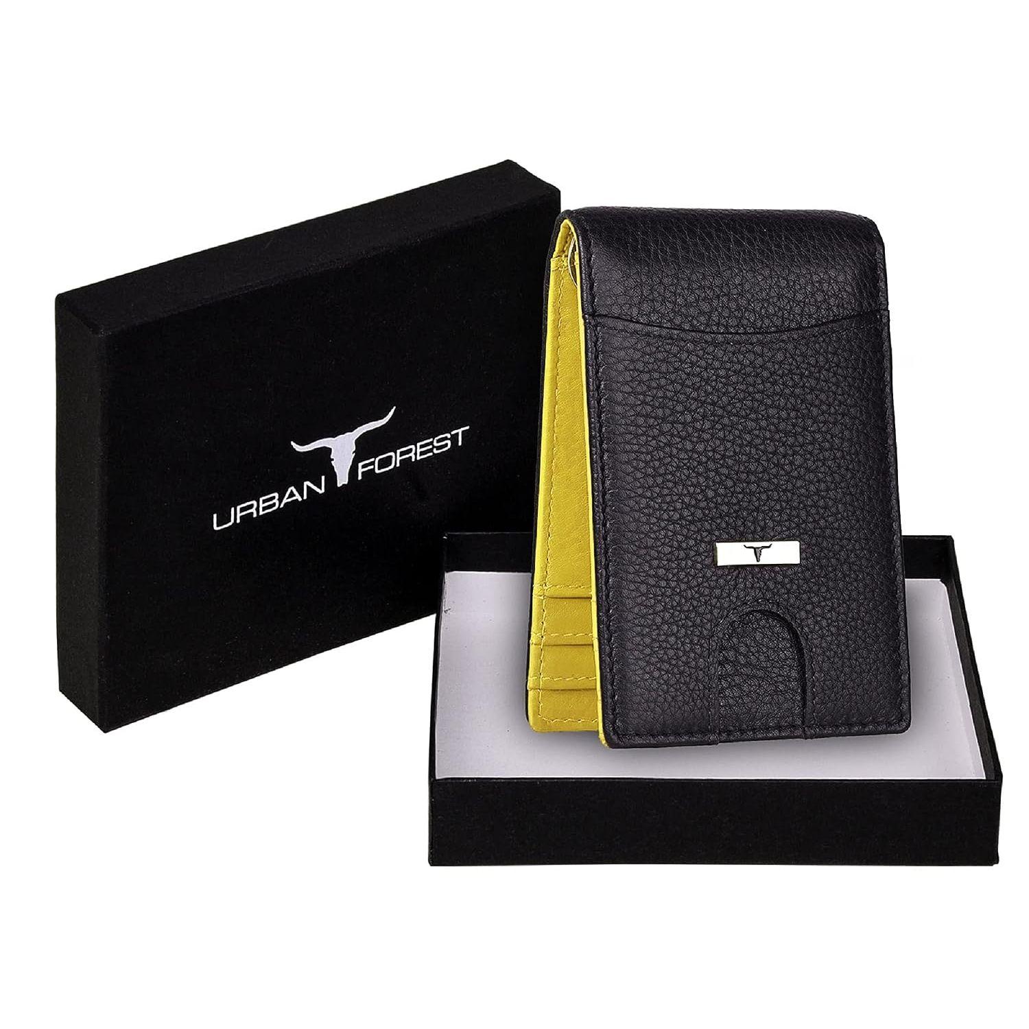 

Мужской кожаный кошелек URBAN FOREST Eddy черного/желтого цвета с зажимом для денег