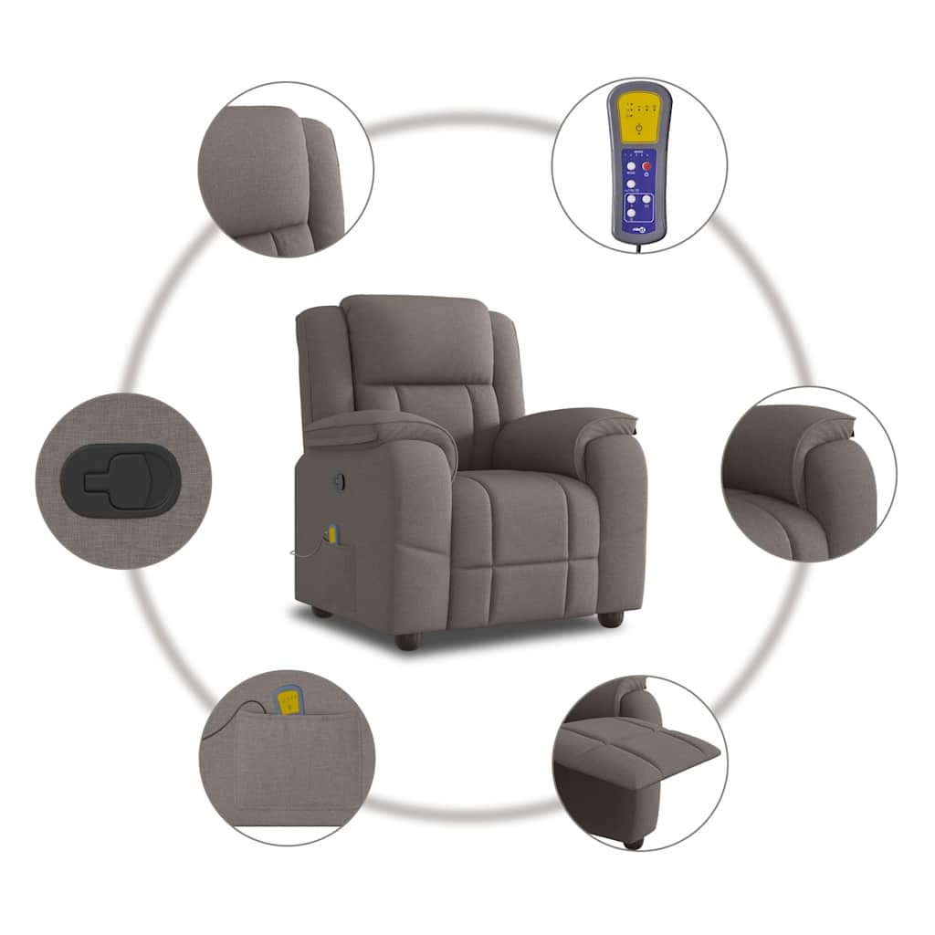 Reclining Massage Armchair, Taupe, Fabric Upholstered