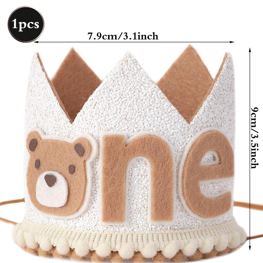 Boho Felt Teddy Bear Party Decor Happy Birthday Banner 1-3st Birthday Hat Foil Balloons Set Baby Shower Woodland Theme Supplies