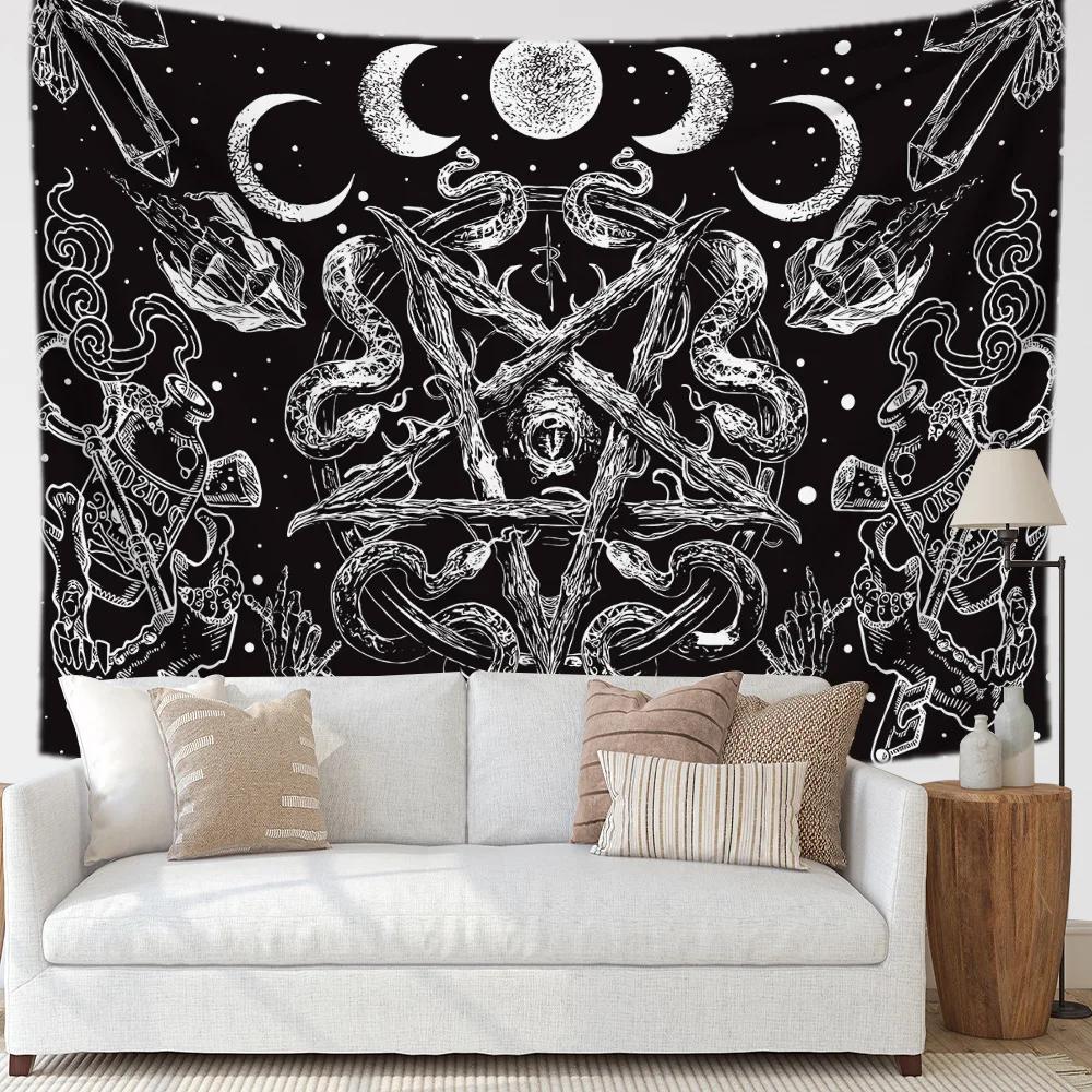 

Black and white skull art tapestry for home room decoration live broadcast background fabric bedside tapestry decor aesthetic 74x94cm(29x37in)