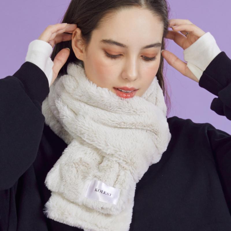 KOLEAT WOMEN Daily Warm Heating Fur Scarf [IVORY] Winter Muffler ver.
