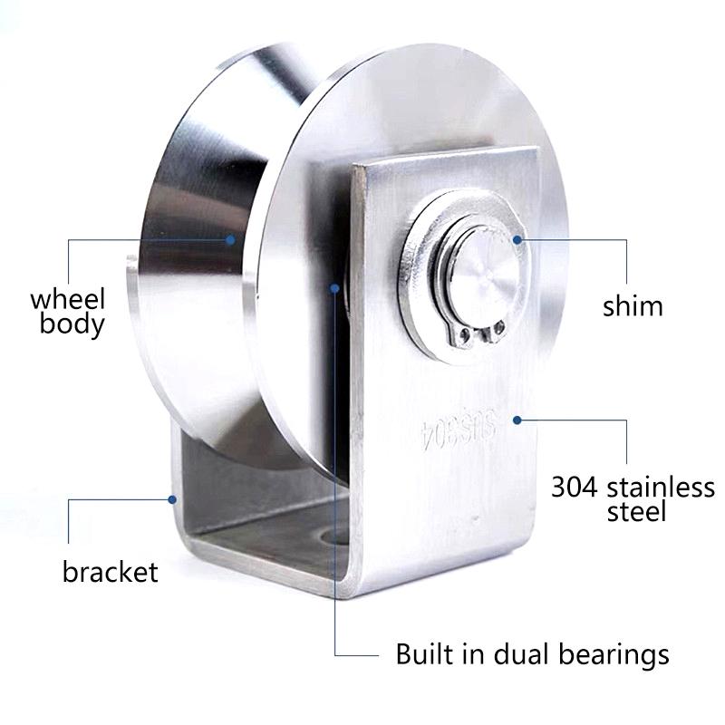 1 Piece U/V/H Shape Shower Door Pulley 201 Stainless Steel Sliding Door Roller Wheel Pulley With Bearing Furniture Accessories