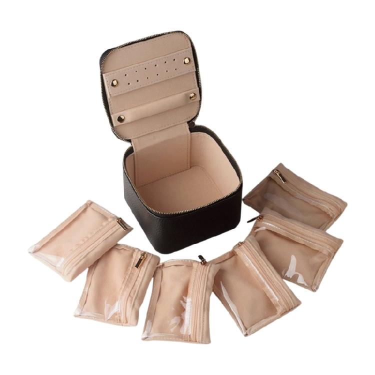 PU Leather Jewelry Box with Clear Zippered Pocket Velvets Lined Jewellery Storage Case Accessory Organization Tool чёрный
