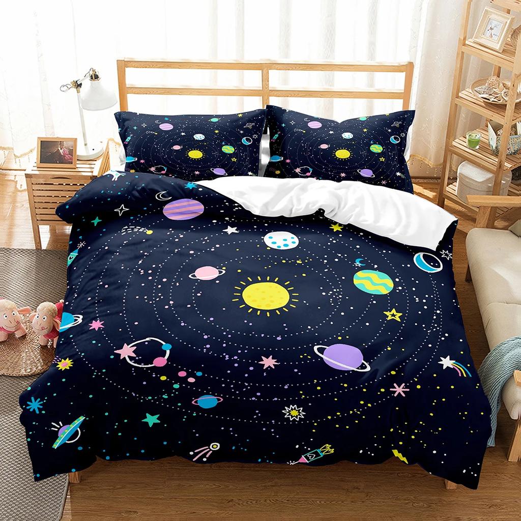 Galaxy Duvet Cover Set Starry Sky Comforter Cover Universer Outer Space Theme Bedding Set Single Twin Queen Size For Teens Boys
