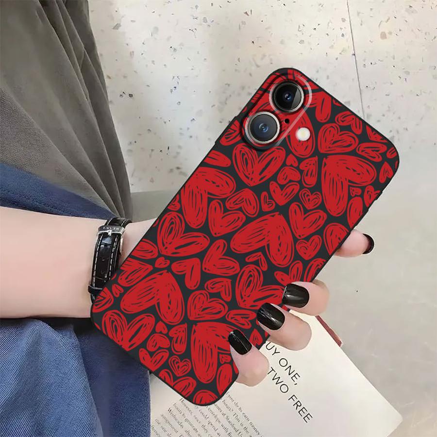 Creative Love Heart Case for iPhone 15 16 14 Plus 17Air XS Max XR 13 12 11 17 Pro Max 7 8 Black Soft Phone Cover