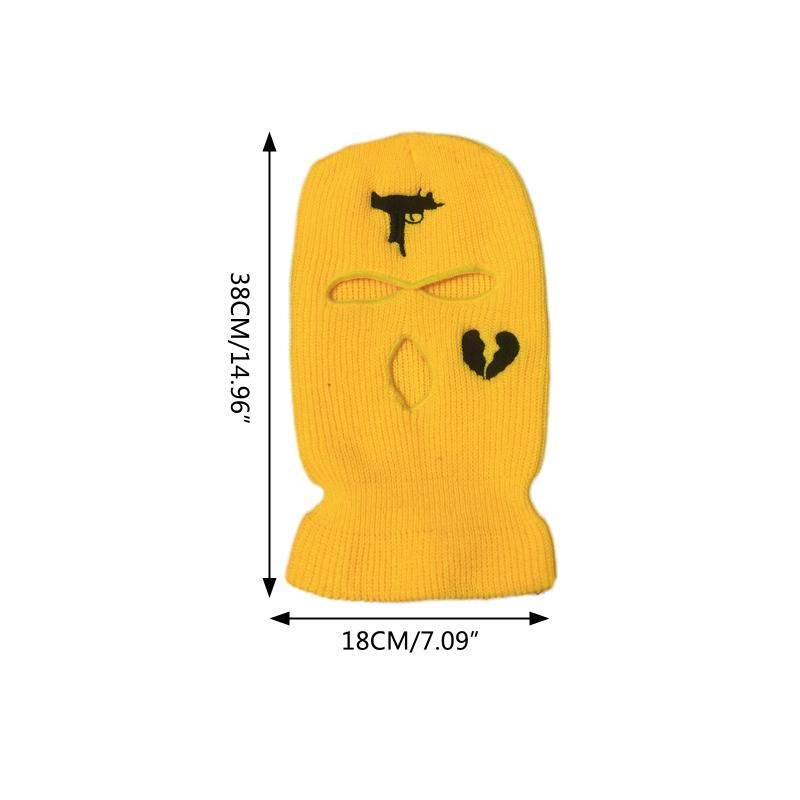 3-Hole Solid Color Embroidered Balaclava Knit Hat Face Mask Neck Gaiter Windproof Warm for Spring Fall Winter Daily Wear