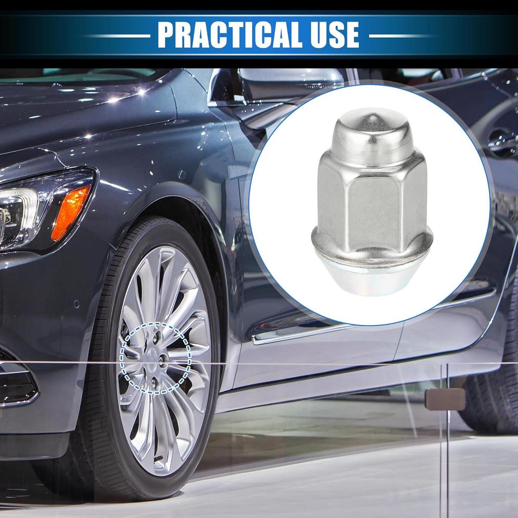 5 Pcs Wheel Lug Nuts Compatible for Chevrolet Malibu Impala for Buick Encore, Durable M12 x 1.5 Carbon Steel Silver Tone Tire Lugnuts