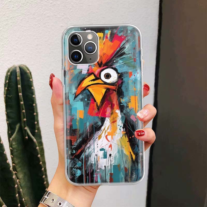 Chicken Hen Rooster For iPhone 17 Air 16 15 14 Plus 13 Mini 12 11 Pro Max Phone Case 16E 7 Print 8 SE Fundas Cover Soft Coque 16