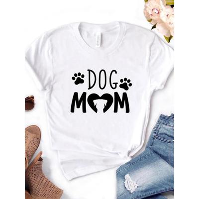 Kadın Tişört Köpek Annesi PAW Baskılı Tişört Kadın Kısa Kollu O Yaka Bol Tişört Bayan Günlük Tişört Giyim Üstler