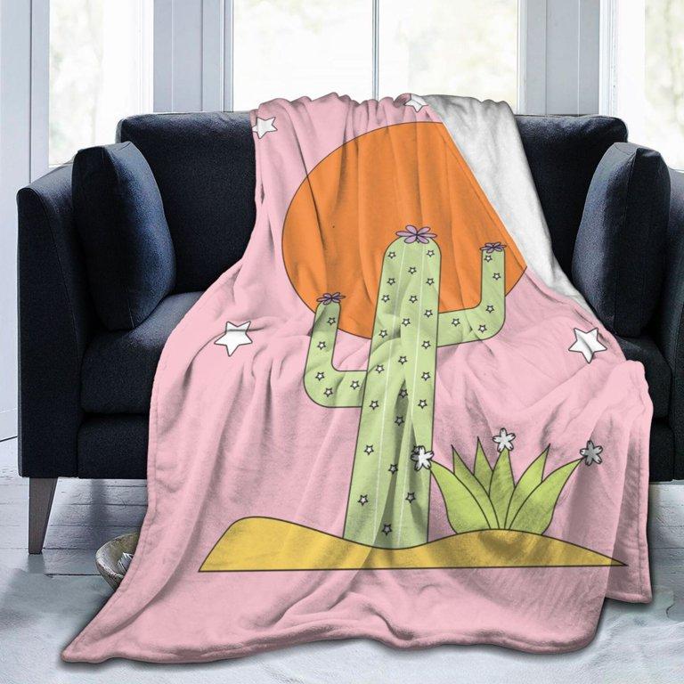 Cactus Flannel Throw Blanket Green Plant Leaves Pattern King Queen Size Super Soft Lightweight Warm for Living Room Sofa Couch
