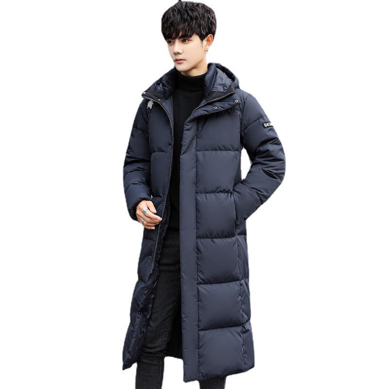 Korean Style Unisex Hooded Over-the-Knee Down Jacket - Thick, Trendy, 90% White Duck Down