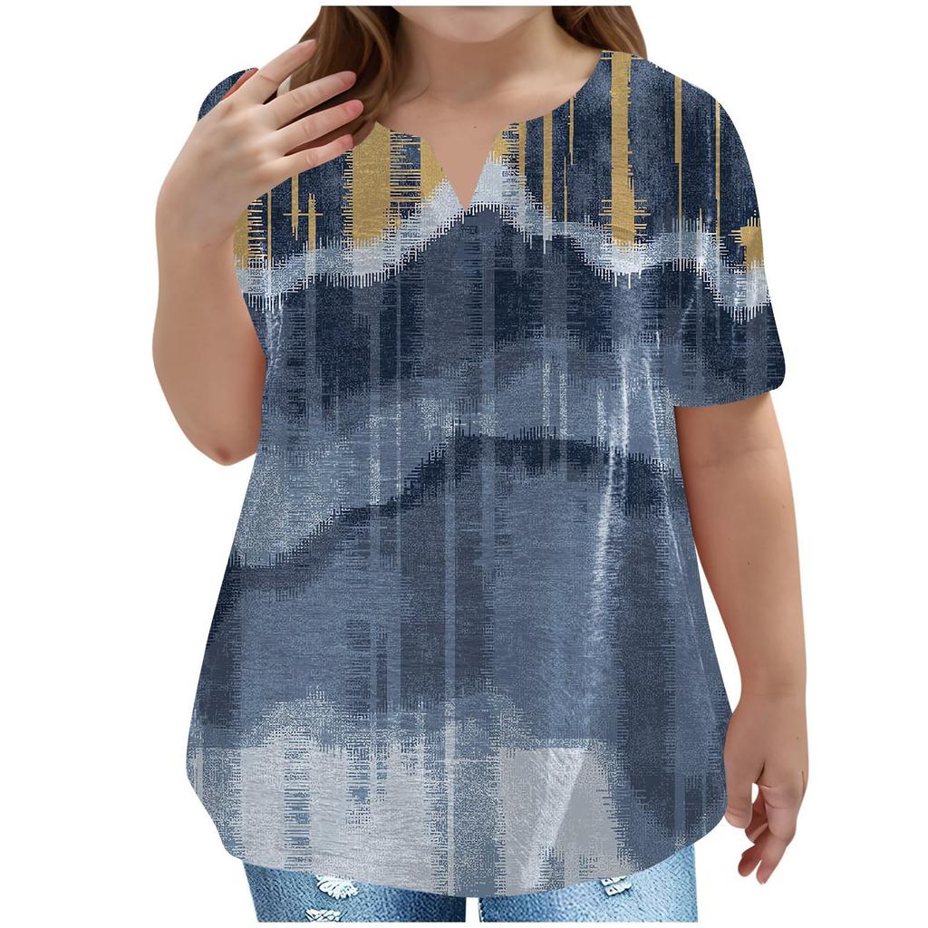 Children's Plus-size T-shirt Casual Fashion Star V-neck Short-sleeved Pocket Top