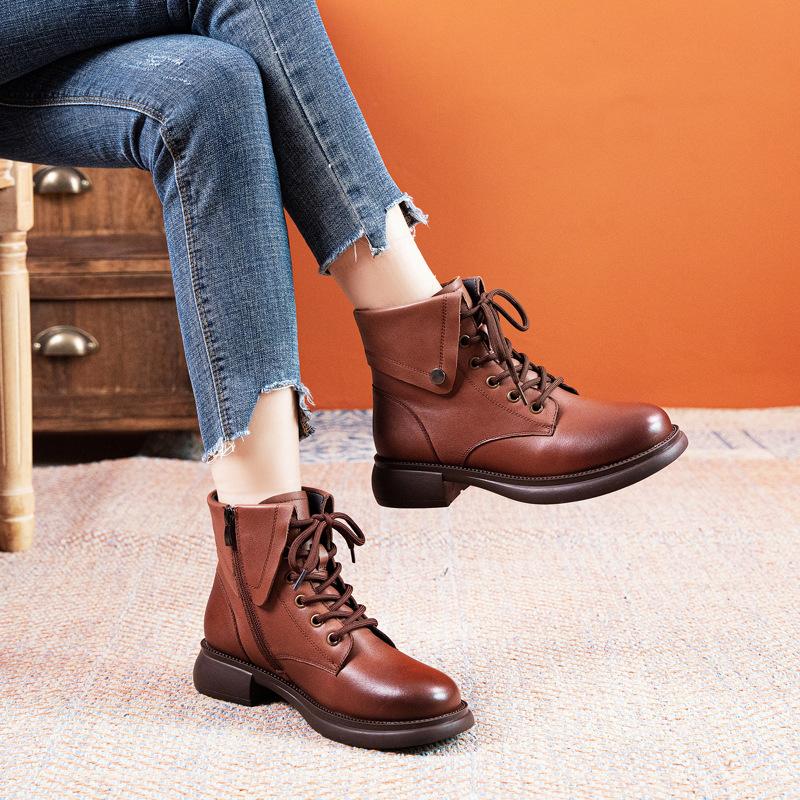 First Layer Cowhide Martin Boots Women's 2025 Autumn and Winter New Leather Casual Retro Cowhide Short Boots Women's Shoes