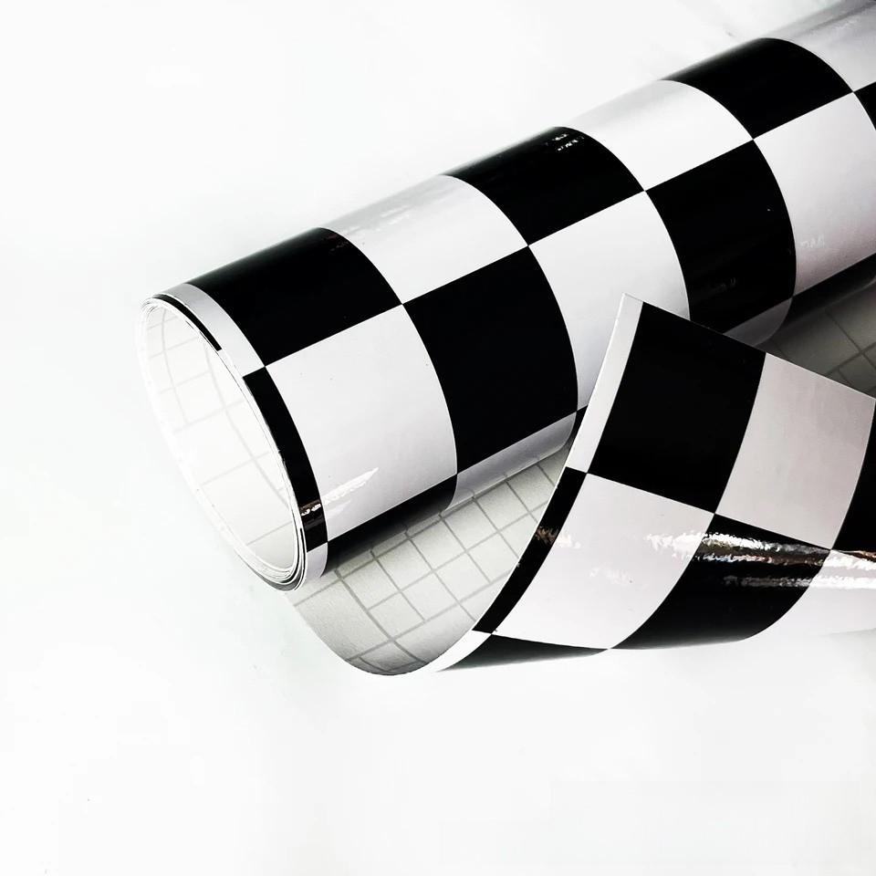 White Black Checker Pattern Bright Surface Stickers For Car Motorcycle And
