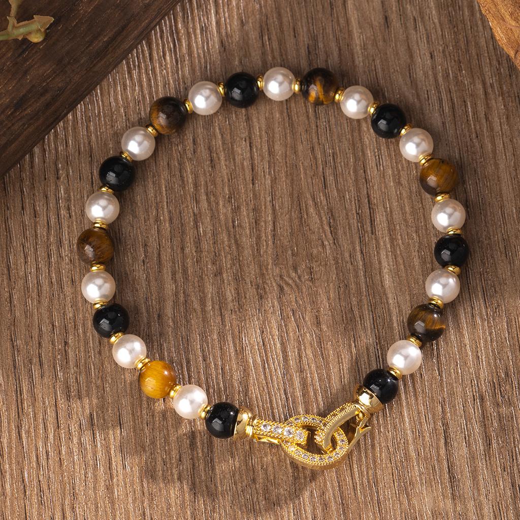Naturstein-Perlenkette, Perlen-Tigerauge-Armband, hochwertiger Schmuck, Halsketten-Armband-Set