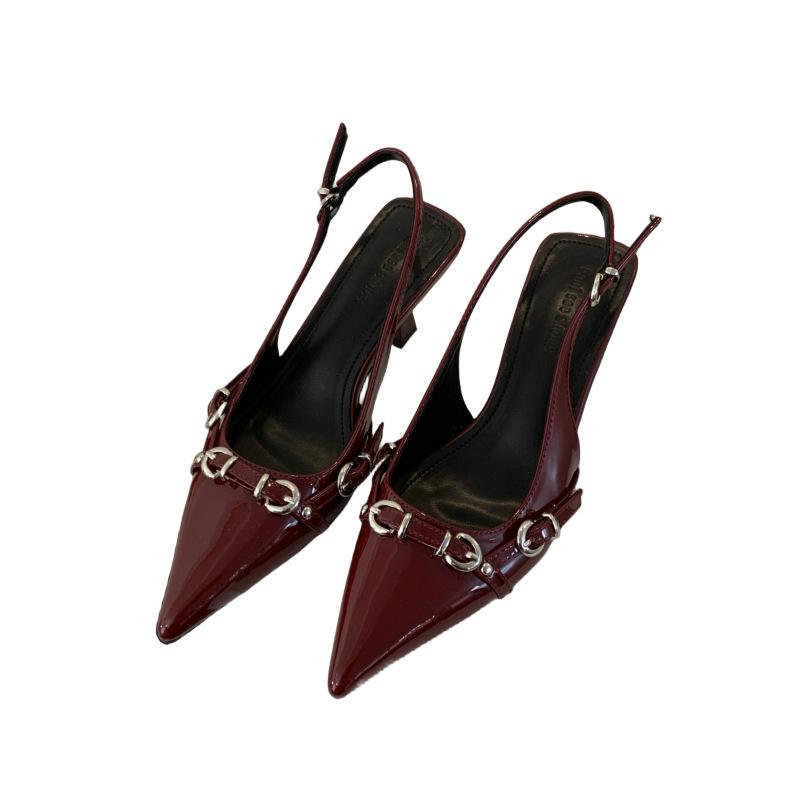 2025 spring and autumn new pointed high heels women's patent leather pointed one-word buckle sandals celebrity temperament single shoes