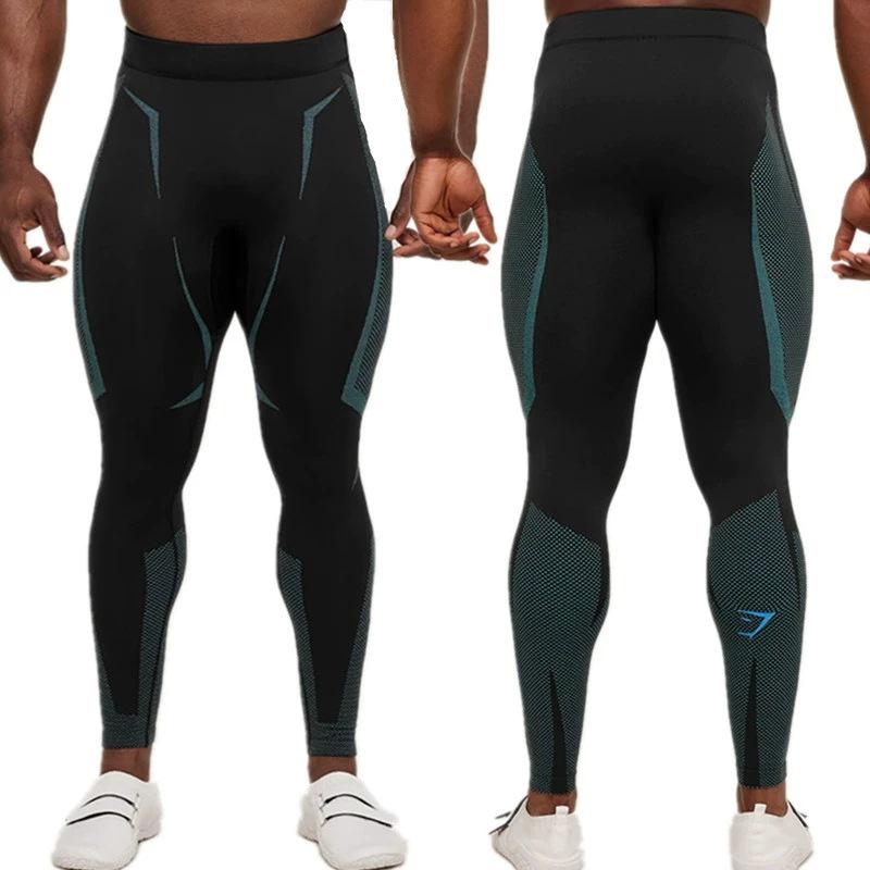 GYMSHARK Herrars Snabbtorkande Kompressionsleggings med Klassiskt Hajtryck för Fitness, Sport och Yoga