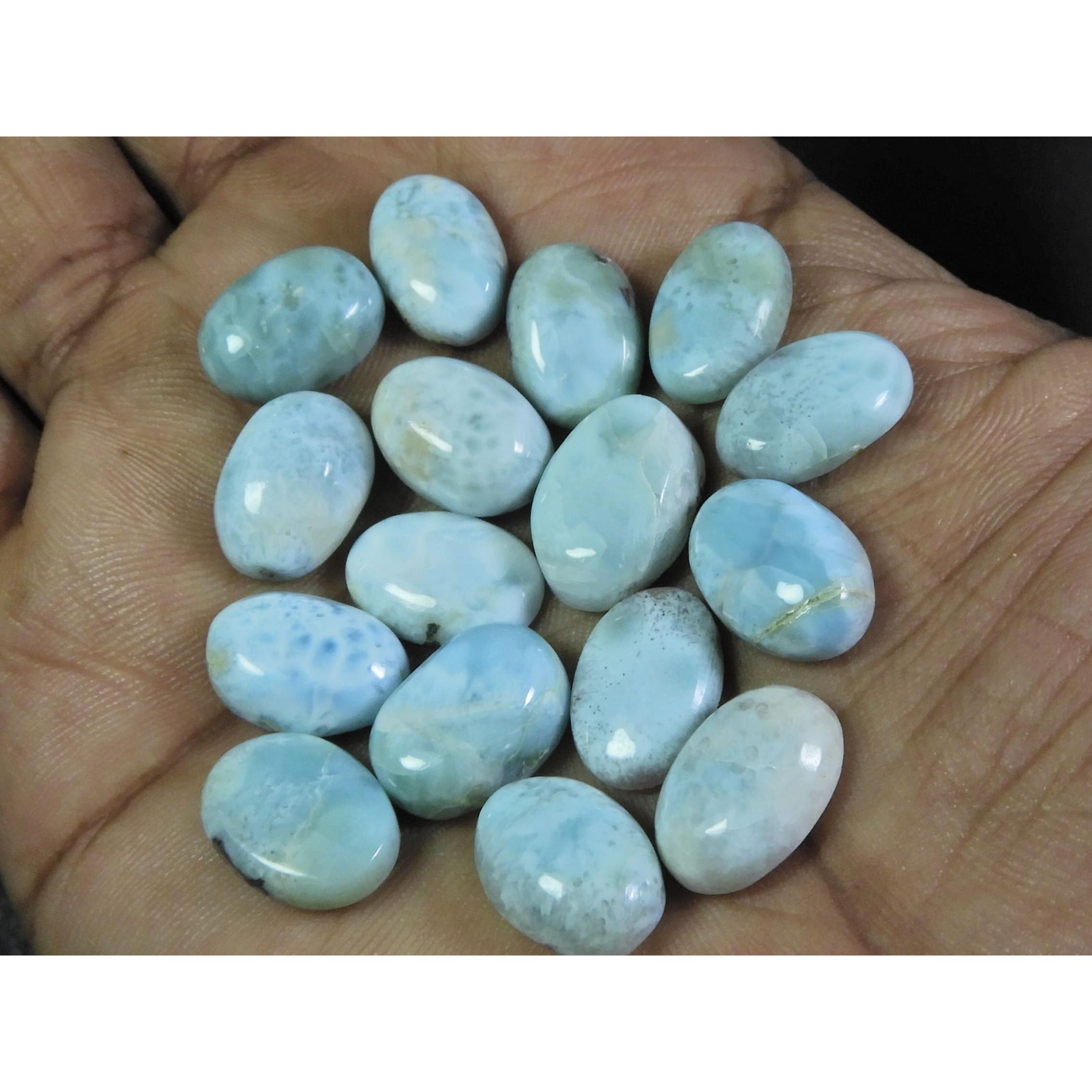 

10X14MM Blue Larimar Natural Cabochon Oval Loose Gemstone Lot 16Pcs 101Cts. A-45