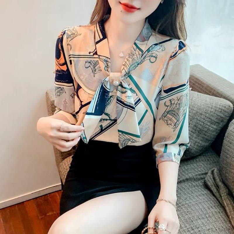 

YYFS Женская мода Повседневная Лето Весна Love Letter Print Блузки и рубашки с рукавами 3/4 XXXXL