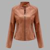 Women's Casual Fashion Slim Fit Thin Motorcycle Large Size Stand Collar Leather Jacket
